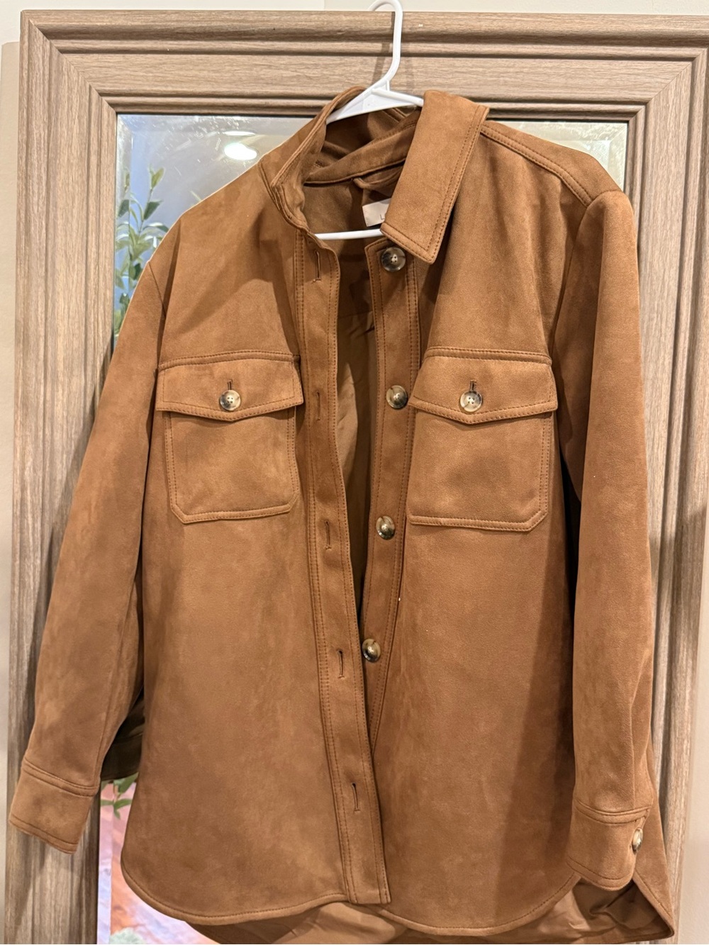 LOFT Suede Utility Shacket in Cognac